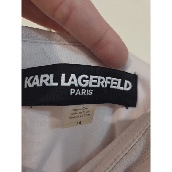 Karl Lagerfeld Paris Double Ruffle Dress Sz 14 Barbiecore Dusty Blush Rose Pink - Picture 4 of 12